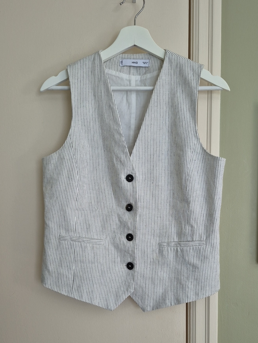 EUC Women's Lined Linen-Cotton Pinstripe Waistcoat/Vest, S-M